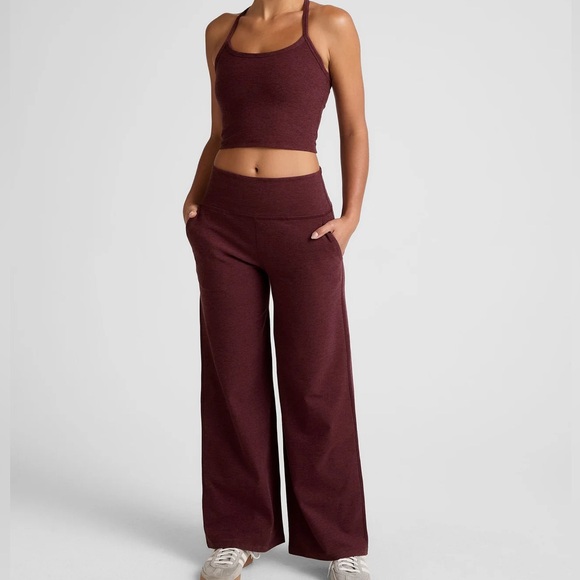 Beyond Yoga Pants - Beyond Yoga Spacedye Laid Back Wide Leg High Rise Pants 28" Burgundy Size Small
